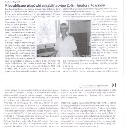 Niepubliczne placówki rehabilitacyjne Zofii i Teodora Kowalów DREZDENECKA XII 2009